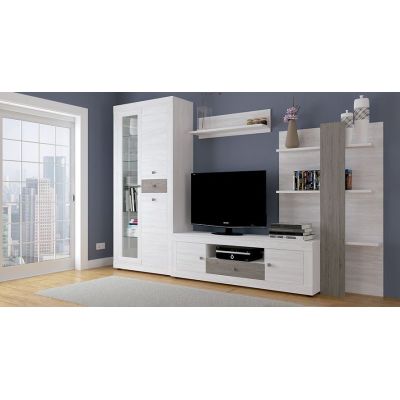 Mueble de Salón Moderno con Leds, Acabado en Andersen Pino -Gris, Medidas: 300 cm (An) x 200 cm (Al) 40 cm (Fon) - Meyvaser