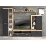 Mueble de Salón Moderno con Leds, Acabado en Cambria - Grafito, Medidas: 260 cm (An) x 191 cm (Al) 47,5 cm (Fon) Meyvaser