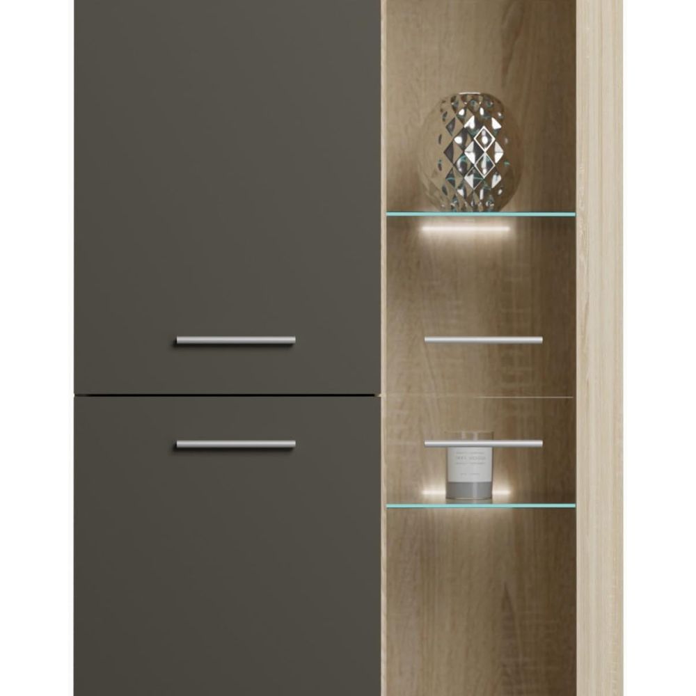 Mueble de Salón Moderno con Leds, Acabado en Cambria - Grafito, Medidas: 260 cm (An) x 191 cm (Al) 47,5 cm (Fon) Meyvaser