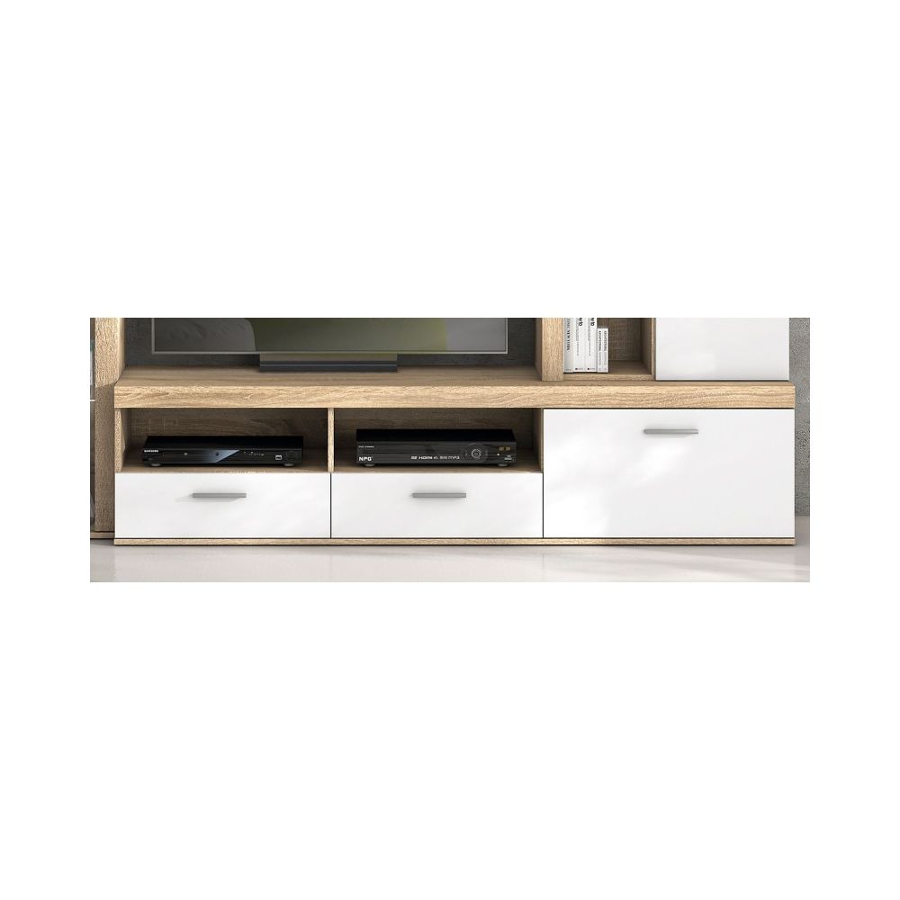 Mueble de Salón Moderno con Leds, Acabado en Cambria, 260x191 cm