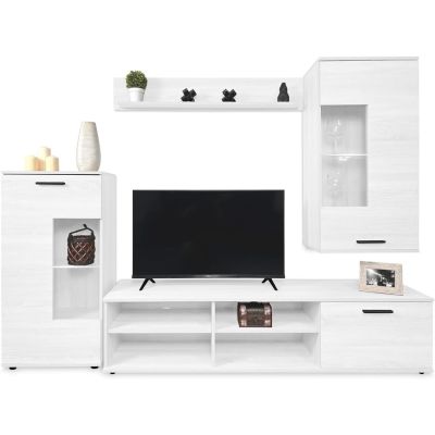 Mueble de Salón Moderno con Leds, Acabado en Andersen, 38 cm (Fon), 229x200 cm