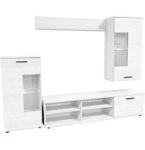 Mueble de Salón Moderno con Leds, Acabado en Andersen, Medidas: 229 cm (Ancho) x 200 cm (Alto) 38 cm (Fondo)