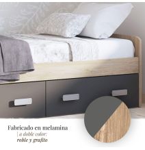 Cama Nido con 2 Cajones de Almacenaje – Puccini Grafito, 194,4 cm Largo x 98 cm Ancho x 58 cm Alto