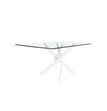 Mesa de Comedor Fija | Tapa de Cristal y Patas Metálicas | Medidas: 140 x 90 x 76 cm (Largo x Ancho x Alto)