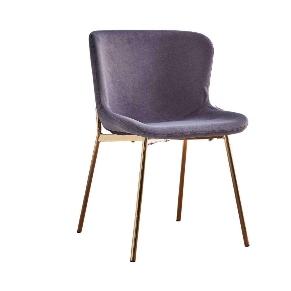 Juego de 4 Sillas con Estructura de Madera Tapizadas en Color Gris oscuro y Patas Acabado Dorado -Medidas 50x54x81 cm