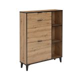 Mueble Zapatero de Entrada – 2 Puertas y 1 Cajón | Color Roble/Pizarra | 110 x 90 x 24,5 cm